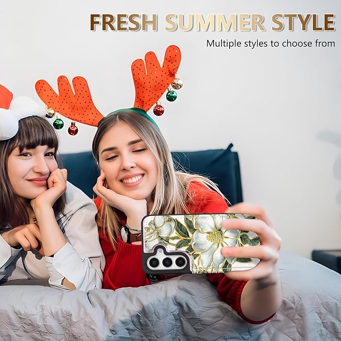 NNH Compatible with Samsung Galaxy S25 Wallet Case with RFID Blocking Card Slots Folio Flip PU Leather Kickstand Double Magnetic Clasp Design Cover for Galaxy S25(6.2 inch-Magnolia Flowers)