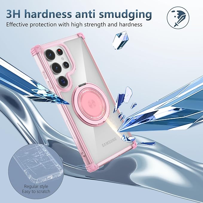 for Samsung Galaxy S23 Ultra Case Compatible with Magnetic Wireless Charging with 1 Screen Protector,for S23 Ultra Phone Case with Kickstand Ring Military Grade Drop Protection Shockproof Pink