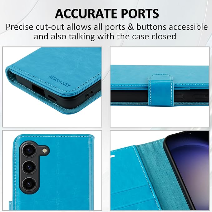 MONASAY Wallet Case Compatible for Galaxy S23 5G,[RFID Blocking] Flip Folio Leather Cell Phone Cover with Credit Card Holder, 6.1 inch, Light Blue