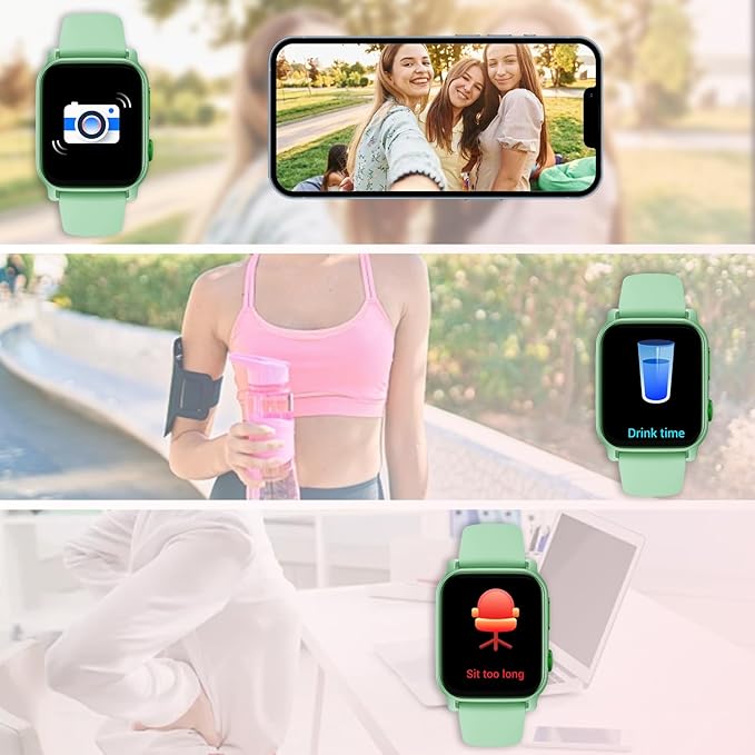 QTLLBT 8-Language Translation smartwatch Bluetooth Call (Answer/Make Call) Flashlight 300MAH Fitness Tracker IP68 Waterproof 100 Sports Heart Rate Monitor for Android iPhone Women smartwatch (Green)