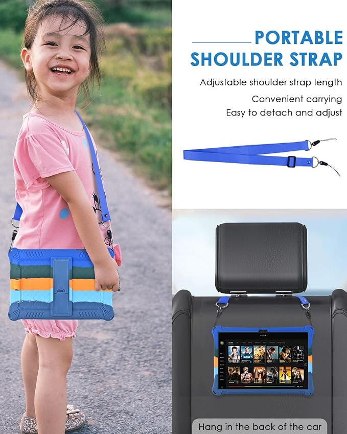 DETUOSI Compatible with Samsung Galaxy Tab A9 Plus Case 11 inch 2023, with Shoulder Strap & Stylus Pen, Soft Silicone Multi-Angle Case for Galaxy Tab A9+ Tablet SM-X210/X216/X218, Dazzling Dark Blue