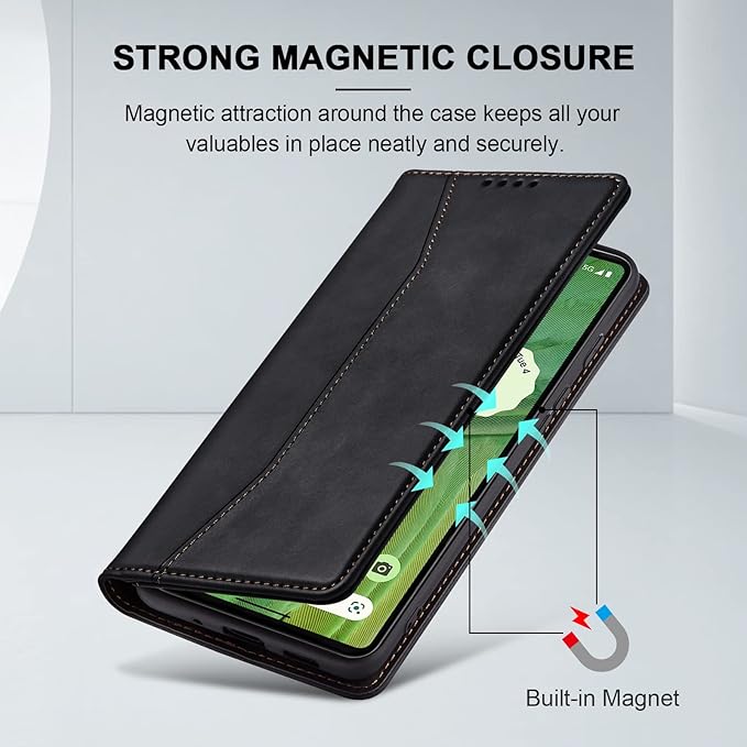 Jasonyu Flip Wallet Case for Google Pixel 7 5G,Leather Magnetic Folio Cover with Card Holder,Kickstand - TPU Shockproof Durable Protective Phone Case,Black