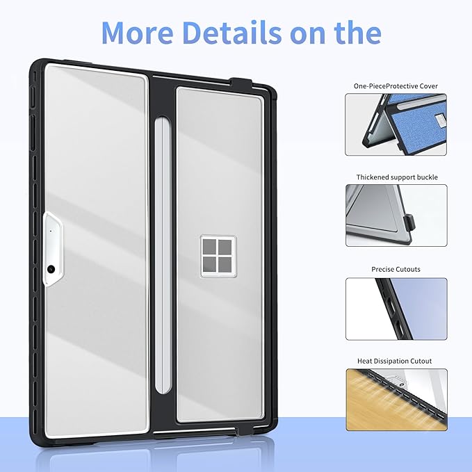 Case Updated Version fit Microsoft Surface Pro 11/10/9/8 13-Inch, All-in-one Rugged Case Compatible with Type Cover Keyboards,Semi-Translucent