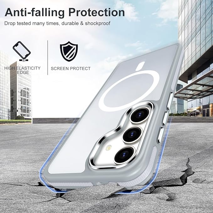 Magnetic Case for Samsung Galaxy S24+ Plus 5G, Color Match Cover [Compatible with Magsafe] [Military Drop Protection] Anti-Slip Soft TPU Edge Phone Case for Galaxy S24 Plus (Grey/White)