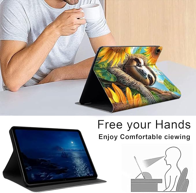 Case for Samsung Galaxy Tab A9 8.7-Inch 2023, Slim PU Leather Stand Cover with Auto Wake/Sleep, Multi-Angle Viewing & Shockproof, Cute Sloth