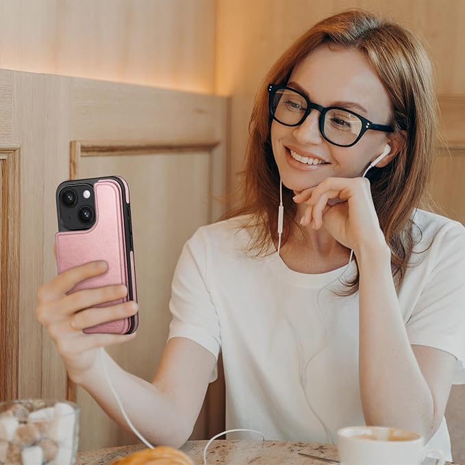 DJDUCK Designed for iPhone 14 Case Wallet with Card Holder, [Magnetic Clasp Cover] [RFID Blocking Leather Protection] Shockproof Women Men Cases 6.1 Inch for Apple 14 Rose Gold