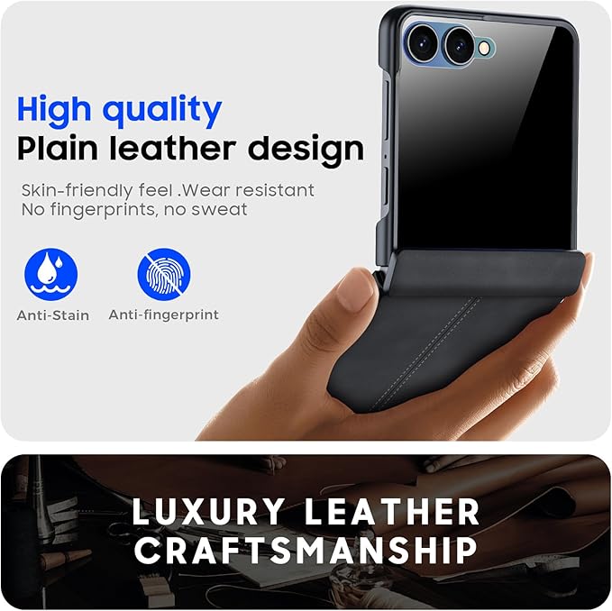 for Samsung Galaxy Z Flip 7 Case with Hinge Protection & Built-in Privacy Screen, Ultra Thin Stylish Leather Matte PC Durable Shockproof Cover Phone Case for Galaxy Z Flip 7-Black