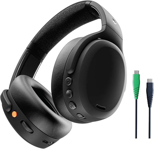 Skullcandy Crusher ANC 2 Over-Ear Noise Canceling Wireless Headphones with Sensory Bass and Charging Cable, 50 Hr Battery, Skull-iQ, Alexa Enabled, Microphone, Works with Bluetooth Devices - Black