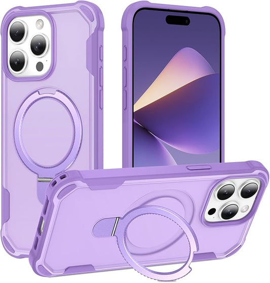 Compatible with iPhone 15 Pro max Case with Invisible Magnetic Ring Stand [Compatible with Magnetic] [Military Drop Protection] Shockproof Hard Back Soft Edge Promax Case 6.7 Inch, Purple