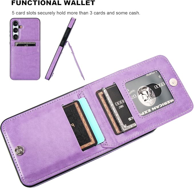 KIHUWEY for Samsung Galaxy S24 Plus Case Wallet with Credit Card Holder, Flip Premium Leather Magnetic Clasp Kickstand Heavy Duty Protective Cover for Samsung Galaxy S24 Plus 6.7" (Purple)