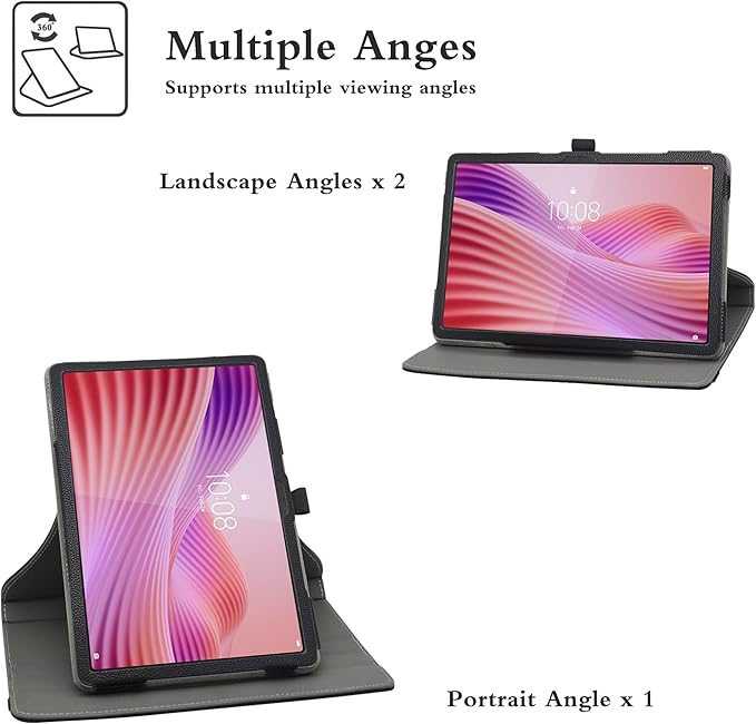 MAMA MOUTH for Lenovo Tab TB311FU Rotating Case,360 Degree Rotary Stand with Cute Pattern Cover for Lenovo Tab TB-311FU /TB-311XU 2025 10.1" Tablets,Black