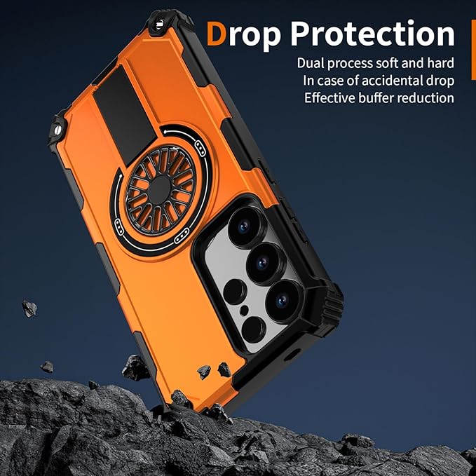 Magnetic Case for Galaxy S24 Ultra, Built-in Stand [Compatible with Mag-Safe] Shockproof Protective Cover Case for Samsung Galaxy S24 Ultra Orange