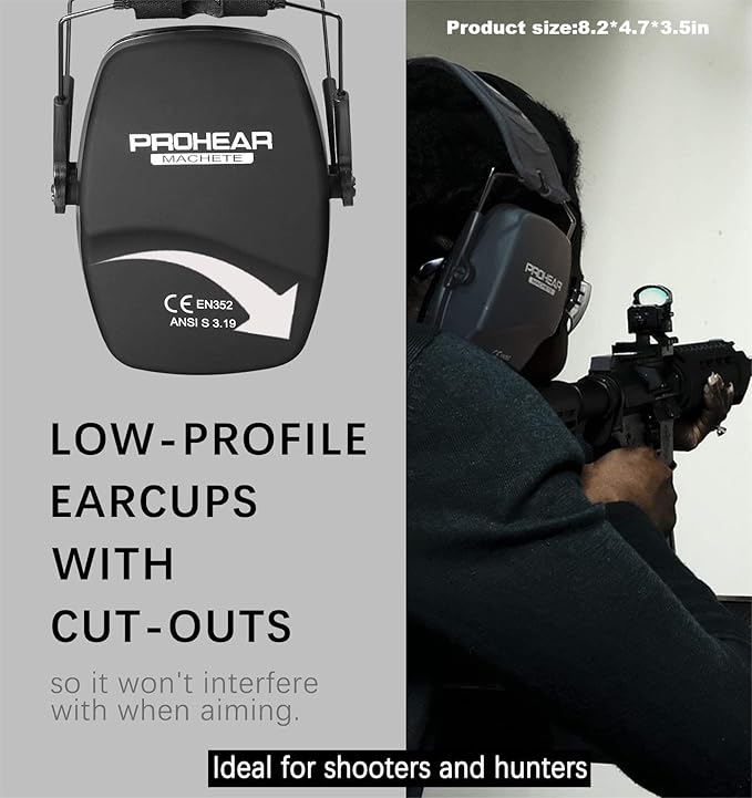 PROHEAR 016 Ear Protection Safety Earmuffs for Shooting, NRR 26dB Noise Reduction Slim Passive Hearing Protector with Low-Profile Earcups, Compact Foldable Ear Defenders for Gun Range, Hunting (Black)