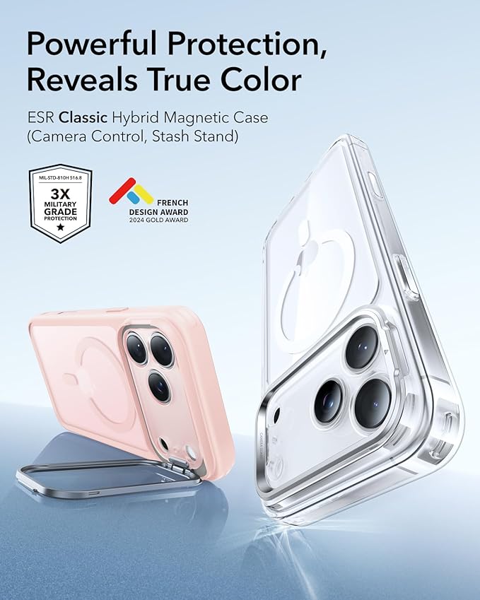 ESR for iPhone 17 Pro Max Case with Stand, Camera Control Cover Compatible with MagSafe, Military-Grade Drop Protection Magnetic Phone Case, Scratch-Resistant Back Cover,Frosted Bubblegum Pink