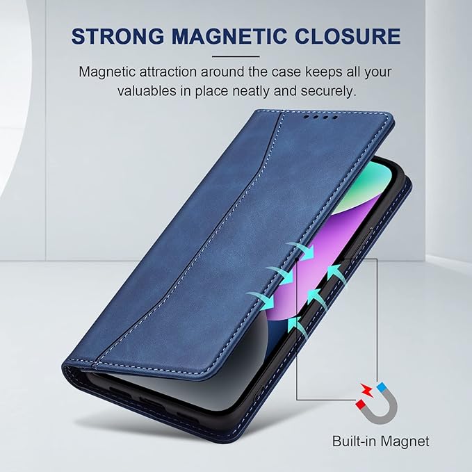 Jasonyu Flip Wallet Case for iPhone 14 Plus 5G,Leather Magnetic Folio Cover with Card Holder,Kickstand - TPU Shockproof Durable Protective Phone Case,Blue