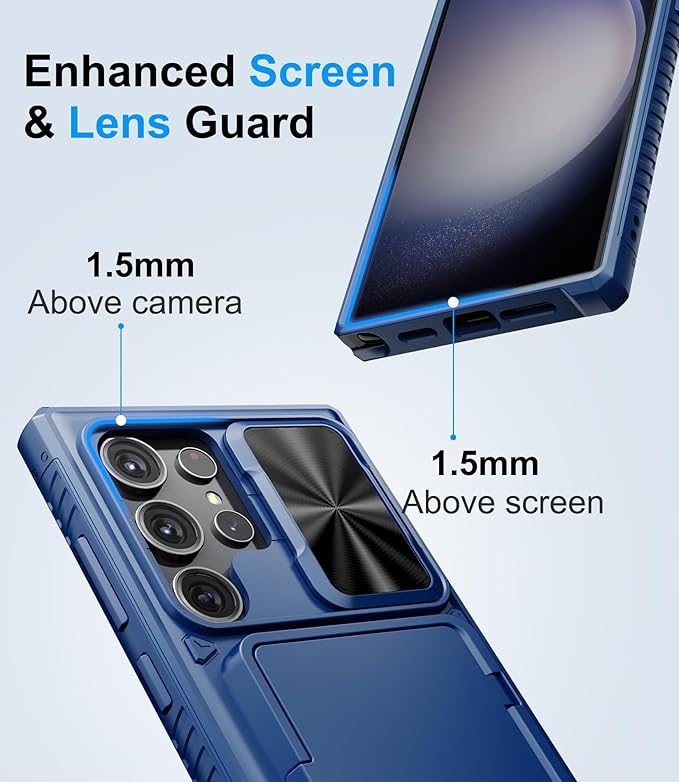for Samsung Galaxy S23 Ultra Case with Card Holder (Store 4-5 Cards), Slide Lens Cover & Stand, Military Grade Protection, Heavy Duty Shockproof Wallet Phone Case for Galaxy S23 Ultra, Blue