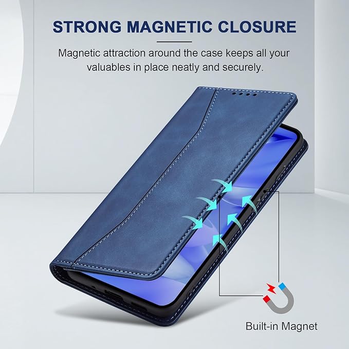Jasonyu Flip Wallet Case for Google Pixel 9A,Leather Magnetic Folio Cover with Card Holder,Kickstand - TPU Shockproof Durable Protective Phone Case,Blue