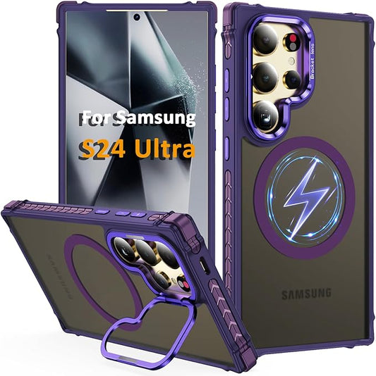 Magnetic for Samsung Galaxy S24 Ultra Case Purple Fit for MagSafe Military-Grade Shockproof Protection Adjustable Kickstand Slim Matte Anti-Fingerprint Cover Men Women
