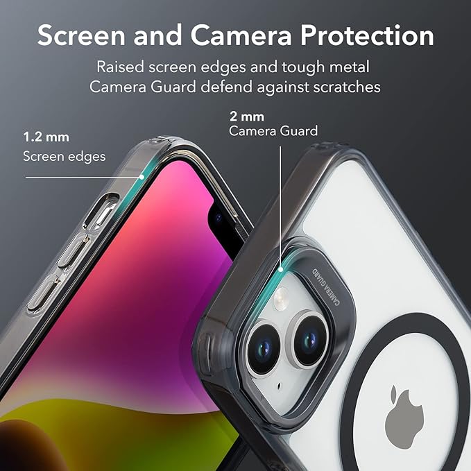 ESR for iPhone 13 Case/iPhone 14 Case, Compatible with MagSafe, Built-in Camera Ring Stand, Military-Grade Protection, Magnetic Phone Case for iPhone 13/14, Classic Series, Clear Black