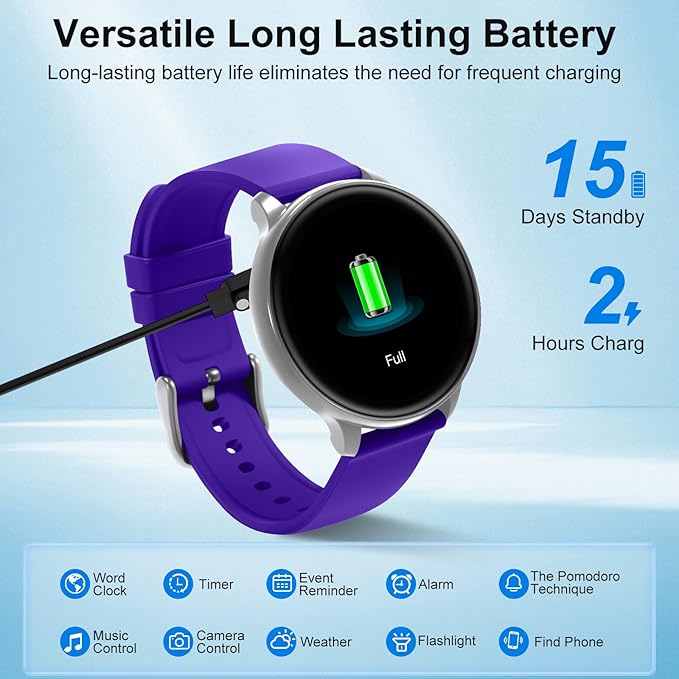 Smart Watch for Men Women Fitness Tracker with 100+ Sport Modes,Activity Trackers for iOS/Android Waterproof/Heart Rate/Sleep/Steps Monitor/Pedometer Monitor Monitor (Silver+Purple)