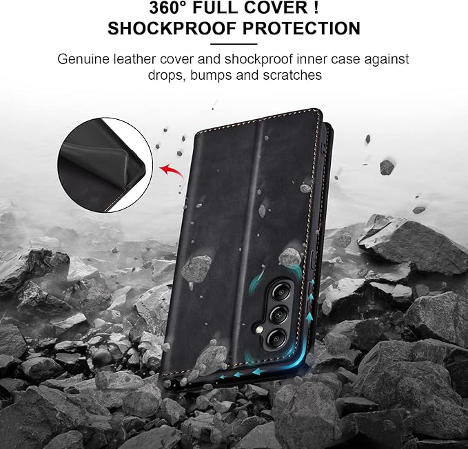 Jasonyu Flip Wallet Case for Samsung Galaxy A14 5G/4G,Leather Magnetic Folio Cover with Card Holder,Kickstand - TPU Shockproof Durable Protective Phone Case,Black