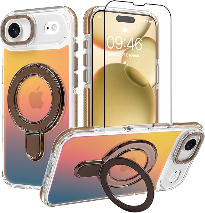 MOWIME Magnetic for iPhone Air Case with Stand [Compatible with Magsafe] [Cute Fashion Fluorescent Design] [1 Screen Protector] Slim Translucent Matte Case for iPhone Air 6.5" 2025, Desert