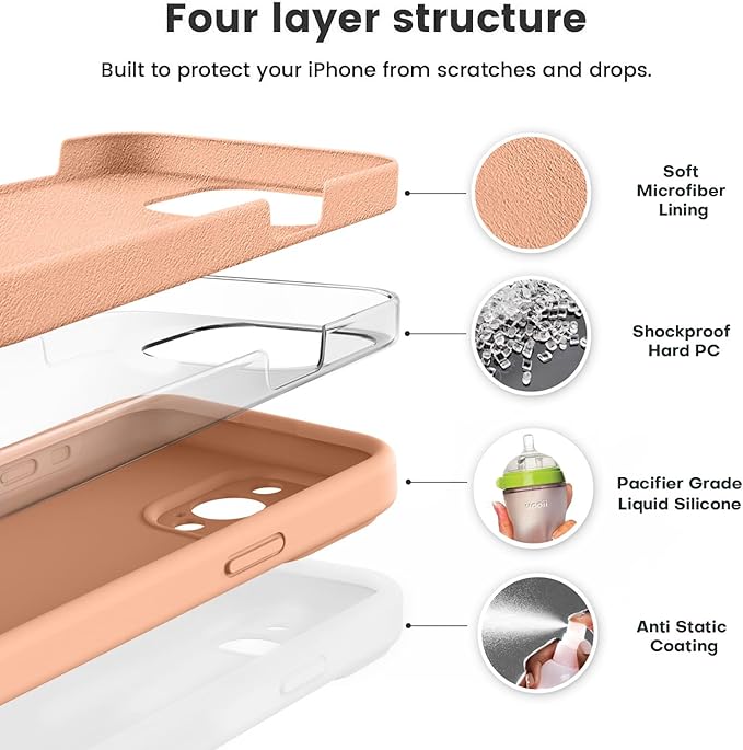 Vooii Compatible with iPhone 15 Pro Case, Upgrade Defender Liquid Silicone, [Camera Protection] [Soft Anti-Scratch Microfiber Lining] Shockproof Phone Case for iPhone 15 Pro 6.1 inch - Cantaloupe