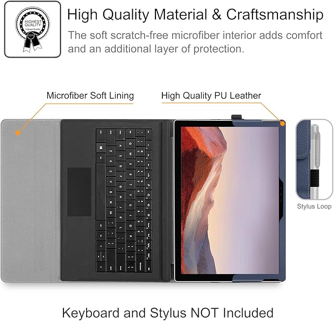 Fintie Case for 12.3 Inch Microsoft Surface Pro 7 Plus, Surface Pro 7/6/5/4/3 - Portfolio Business Cover with Pocket, Compatible with Type Cover Keyboard, Navy