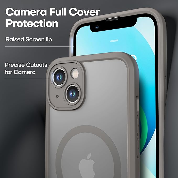 ImpactStrong Magnetic Guard Designed for iPhone 13 Case [Camera Protection] [Military Grade Drop Tested] [Compatible with MagSafe] Slim Translucent Matte Phone Case (6.1") - Gray