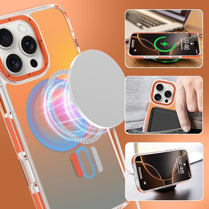 MOWIME Magnetic Case for iPhone 16 Pro Max [Compatible with Magsafe] [Cute Fashion Fluorescent Design] [1 Screen Protector] Slim Translucent Matte Case for iPhone 16 Pro Max 6.9" 2024, Orange