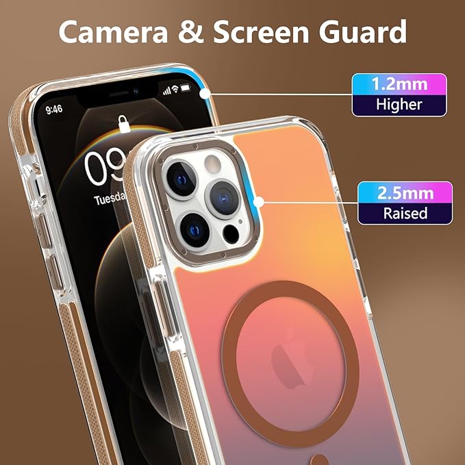 MOWIME Magnetic Case for iPhone 12 Pro Max [Compatible with Magsafe] [Cute Fashion Fluorescent Design] [1 Screen Protector] Slim Translucent Matte Case for iPhone 12 Pro Max 6.7" 2020, Desert