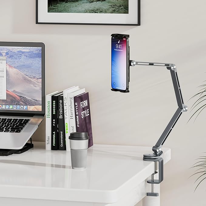 Tablet Stand Holder, Adjustable Foldable Tablet Arm iPad Desk Mount with 360°Rotate Base, Phone Holder iPad Stand for Desk and Bed, Compatible with Tablets, Phones or Other 4-15.6" Device
