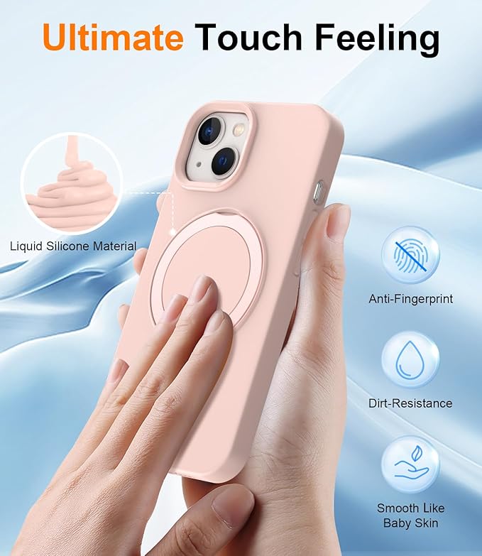 ZHK Liquid Silicone Designed for iPhone 13/14 Case with Magnet Stand, [Mil-Grade Drop Shockproof][Soft Anti-Scratch Microfiber Lining] Slim Fit Cover, Pink