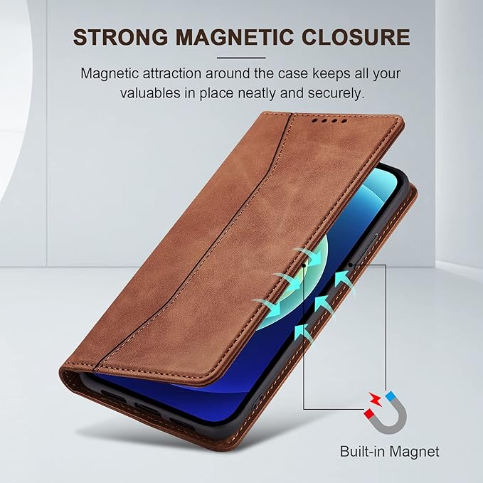 Jasonyu Flip Wallet Case for iPhone 12/12 Pro,Leather Magnetic Folio Cover with Card Holder,Kickstand - TPU Shockproof Durable Protective Phone Case,Brown