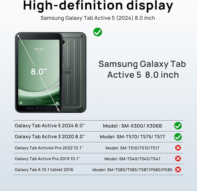 Gerutek Case for Samsung Galaxy Tab Active 5 2024/Active 3 2021 8 inch Tablet Case, Cover Protective Shockproof with Screen Protector, Pencil Holder, 360 Rotating Handle, Stand, Strap- Black