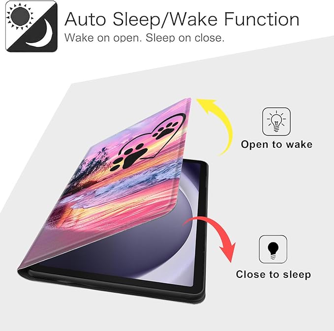 Case for Samsung Galaxy Tab A9 8.7-Inch 2023, Slim PU Leather Stand Cover with Auto Wake/Sleep, Multi-Angle Viewing & Shockproof, Pink Seascape