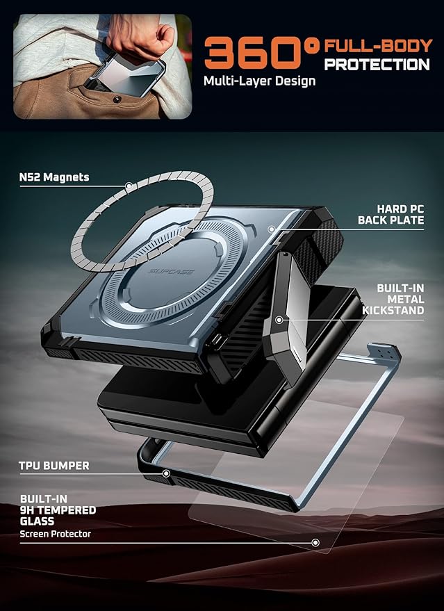 SUPCASE for Samsung Galaxy Z Flip 7 Case with Stand & Front Screen Protector (Unicorn Beetle Grip), [Support MagSafe] [Hinge Protection] Full Body Military-Grade Rugged Back Phone Cover, Tilt