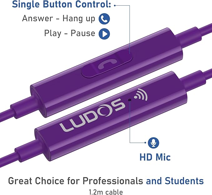 LUDOS OMNITONE USB C Headphones for iPhone 16 15 Pro Max Plus iPad Pro, 5 Years Warranty, USB-C Earbuds for Samsung Galaxy S24 S23 S22 S21 S20 A55 A54 A53, USB Type C Earphones - Purple