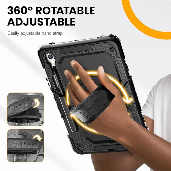 Timecity Case for Samsung Galaxy Tab S10 FE/ S9 FE 5G 10.9 Inch/ S9 11 Inch - Heavy Duty Protective Cover with Screen Protector, Rotating Stand, Shoulder Strap & S Pen Holder | Kids-Friendly, Black