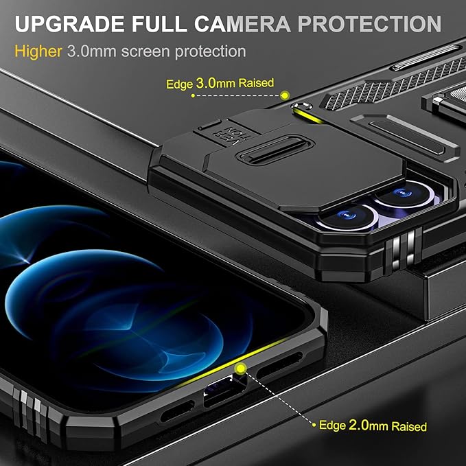 Case for iPhone 14 Pro Max Phone Case with Camera Cover, with Ring Holder Kickstand, with Magnetic Car Mount Function, for iPhone 14 Pro Max (Black)