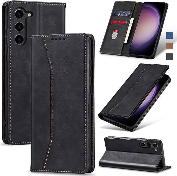 Jasonyu Flip Wallet Case for Samsung Galaxy S23 Plus/S23+ 5G,Leather Magnetic Folio Cover with Card Holder,Kickstand - TPU Shockproof Durable Protective Phone Case,Black