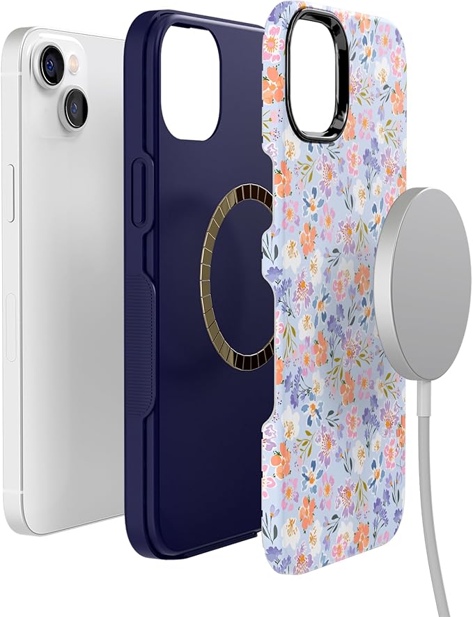 Casely iPhone 14 Case | Poppy Meadows | Pastel Floral | Bold Protective Design | Compatible with MagSafe
