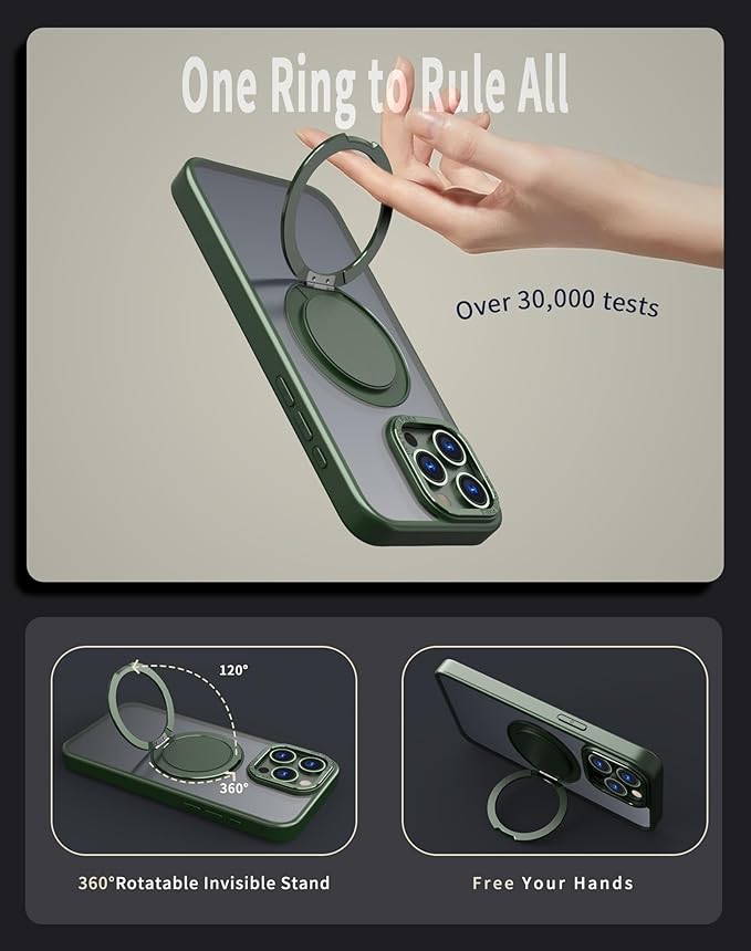 Magnetic Stand Case for iPhone 14 Pro [with 2 Tempered Glass Film] [360° Rotation Magnetic Stand] [Compatible with Magsafe] Military-Grade Drop Protection Case, Green