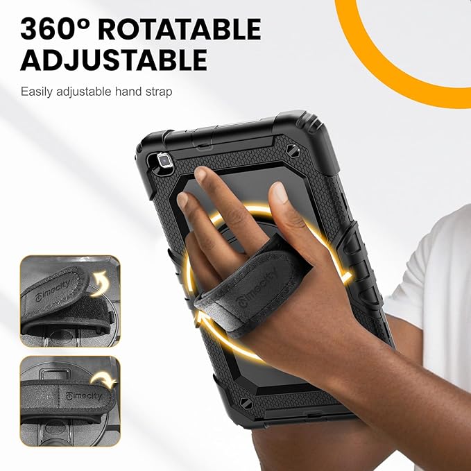 Timecity Case for Samsung Galaxy Tab A 8.0 2019 SM-T290/ T295/ T297, Full-Body Protective Case with Screen Protector, Swivel Stand/Handle Shoulder Strap Case for Kids Students, Black