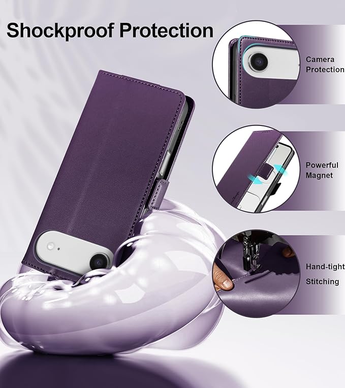 Wallet Flip Case for iPhone 17 Air 5G - [RFID Blocking] Luxury PU Leather Card Holder Magnetic Phone Cover with Kickstand,Shockproof Protective Case,Purple