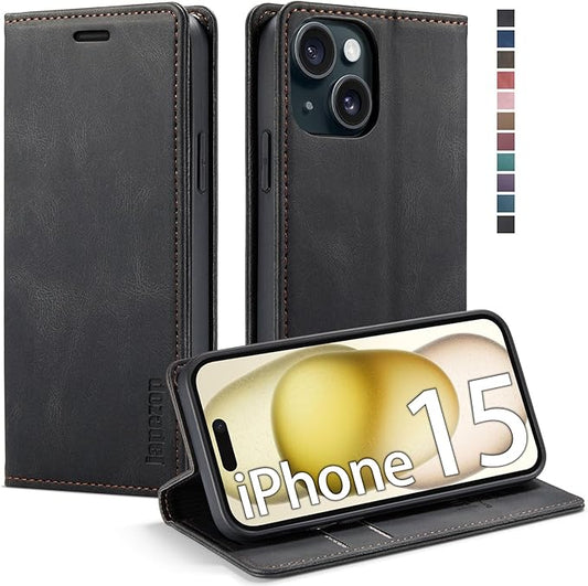 japezop iPhone 15 5G Wallet Case with [RFID Blocking],Card Holder Kickstand Magnetic,Leather Flip Case Wallet for iPhone 15 5G 6.1 Inch(Black)