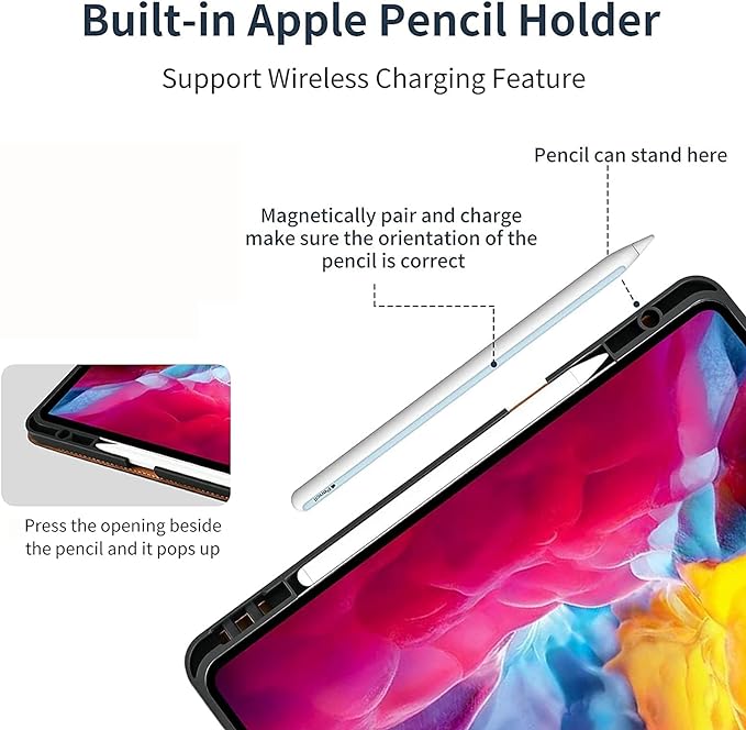 for Ipad Pro 13-inch Case M4 7th Gen 2024(Model:A2925/A2926) Genuine Leather Cover Protective Shell,Built-in Pencil Holder and Auto Wake/Sleep.Black