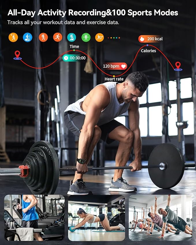 Smart Watch (Answer/Make Call), 2.1" Curved AMOLED Screen Smartwatch for Men Women, 100+ Sport Modes Fitness Tracker, Heart Rate Sleep SpO2 Monitor, IP68 Activity Trackers, Android and iOS Compatible