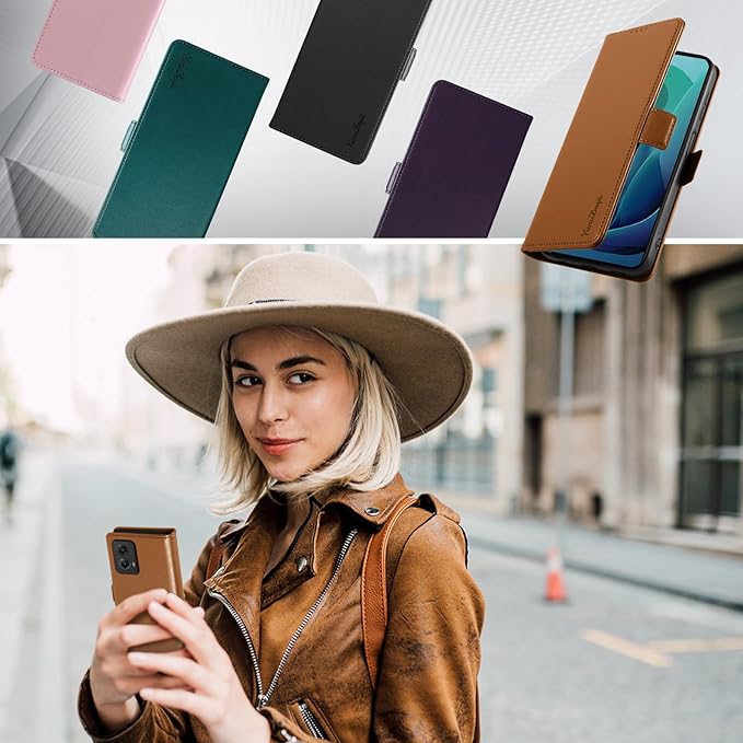 Wallet Flip Case for Moto G 5G (2024) - [RFID Blocking] Luxury PU Leather Card Holder Magnetic Phone Cover with Kickstand,Shockproof Protective Case,Brown