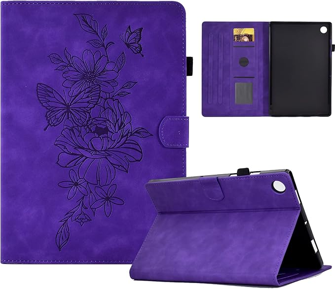 Case for Samsung Galaxy Tab A9+/A9 Plus 11 Inch 2024 2023 (SM-X210/X216/X218), PU Leather Cover Embossed Flower Multi-Angle Stand with Auto Wake/Sleep Case for Galaxy Tab A9 Plus Tablet,Purple